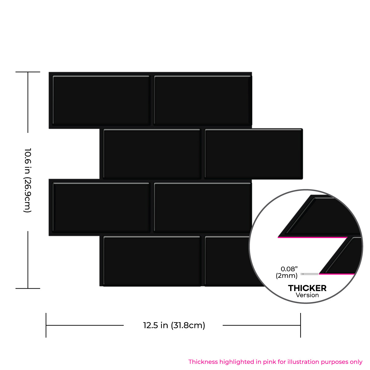 Thicker Large Subway Black Tile