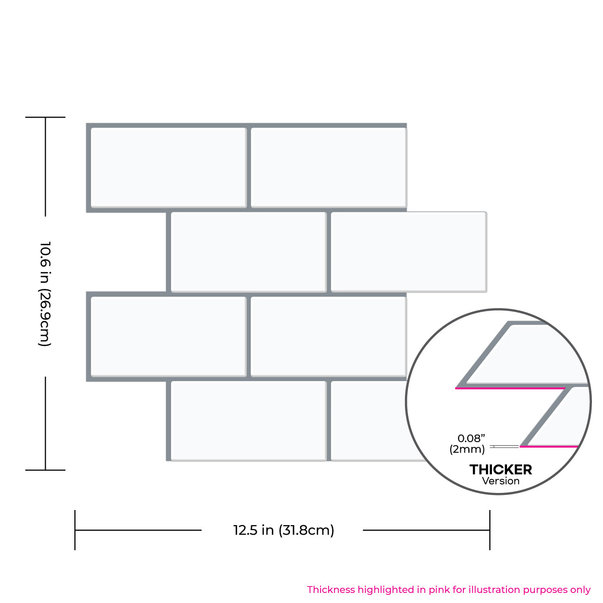 Thicker Large Subway Mono White Tile